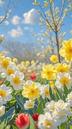 Весенний пейзаж с цветами