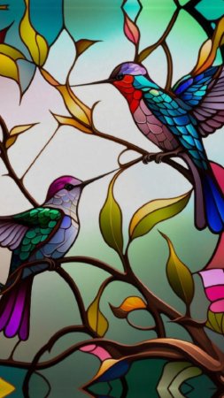Stained glass hummingbirds paperweight скачать фон 1424 x 2532