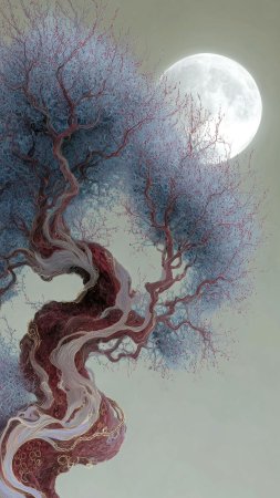 The ethereal beauty of a mystical landscape under red moonlight скачать фон 1424 x 2532