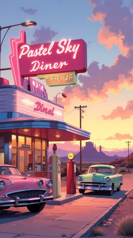 Retro diner скачать фон 1080 x 1920
