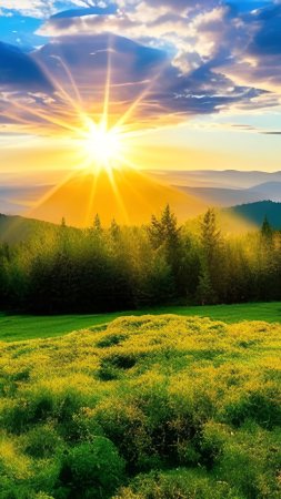 Пейзаж с солнцем