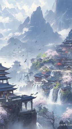 Chinese landscape painting blue