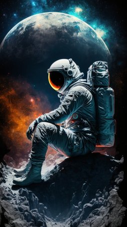 Astronaut sitting and exploring on moon