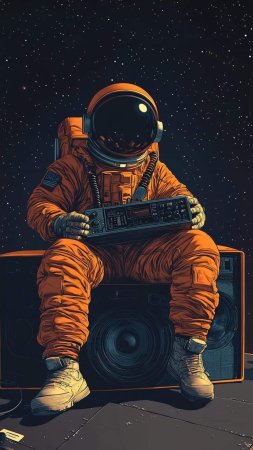 Stylized astronaut in galactic space wallpaper